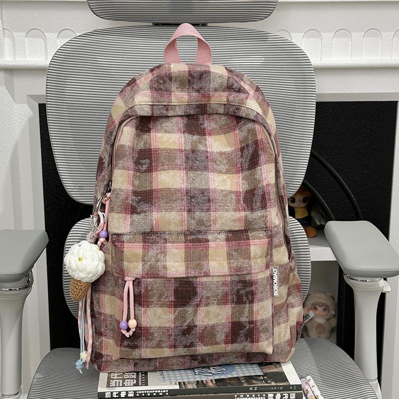 Schoolbag Japanese ins autumn and winter retro plaid schoolbag female British college style college student class travel versatile backpack