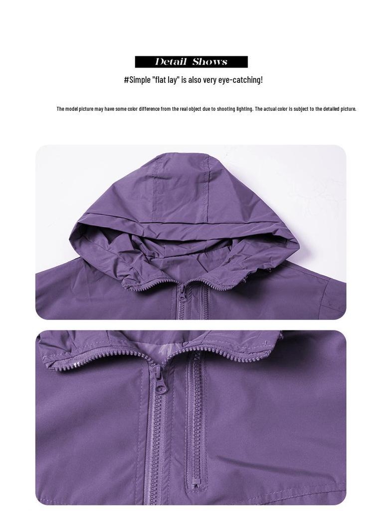 Autumn 2025 Korean Style Girls' Hooded Windbreaker Coat with Double Zipper