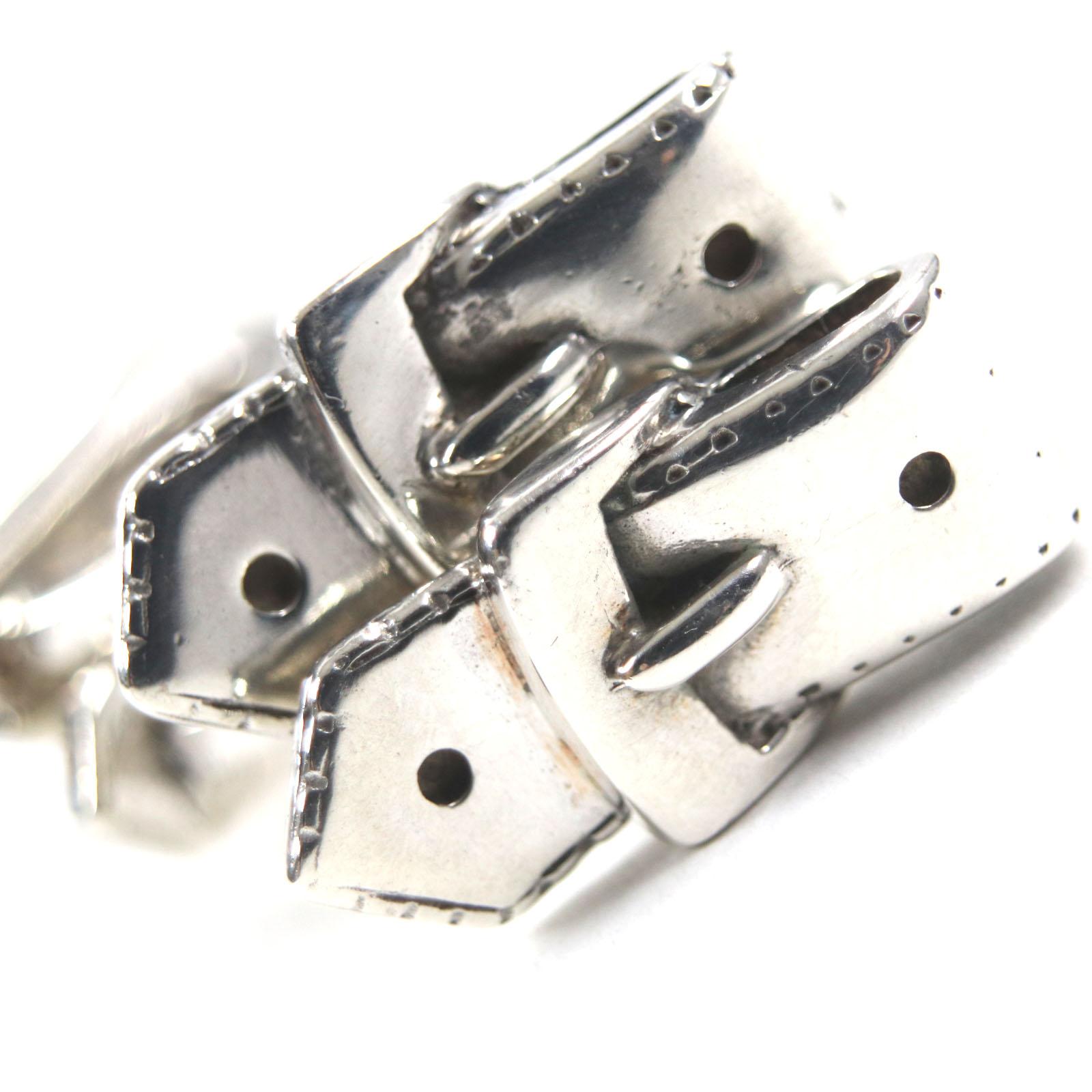 Отличные запонки HERMES запонки Мотив ремня Серебряные мужские Б/У