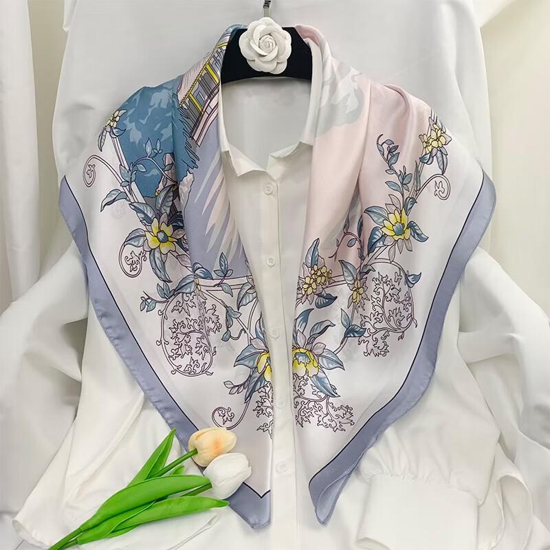 Blue Begonia Mulberry Silk Square Scarf