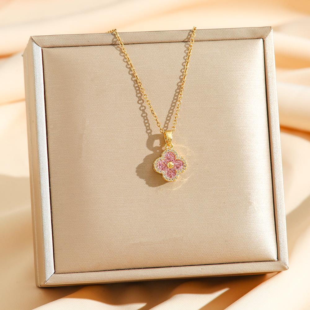 

Модное ожерелье из циркония с четырьмя листами клевера на удачу для женщин, легкое, роскошное, из титановой стали, женское, столетнее ожерелье