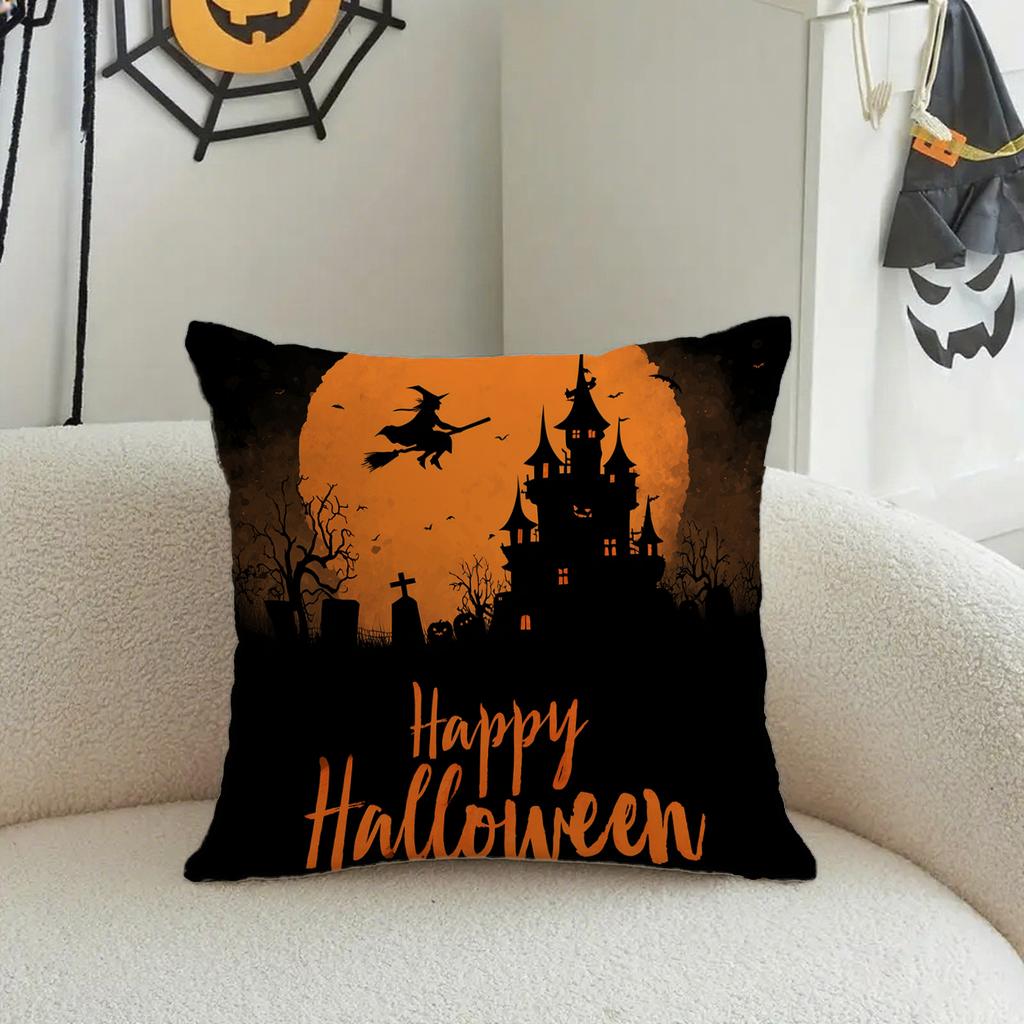 Halloween Pumpkins & Witch PillowcaseSuitable for Sofa Car Bedroom Decorative Cushion Cover Pillow Cover