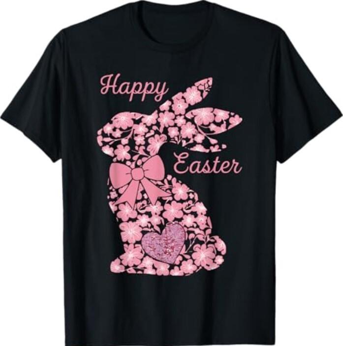 Happy Easter Pink Floral Chinoiseries Bunny Coquette Bow T-Shirt Unisex T-Shirt L