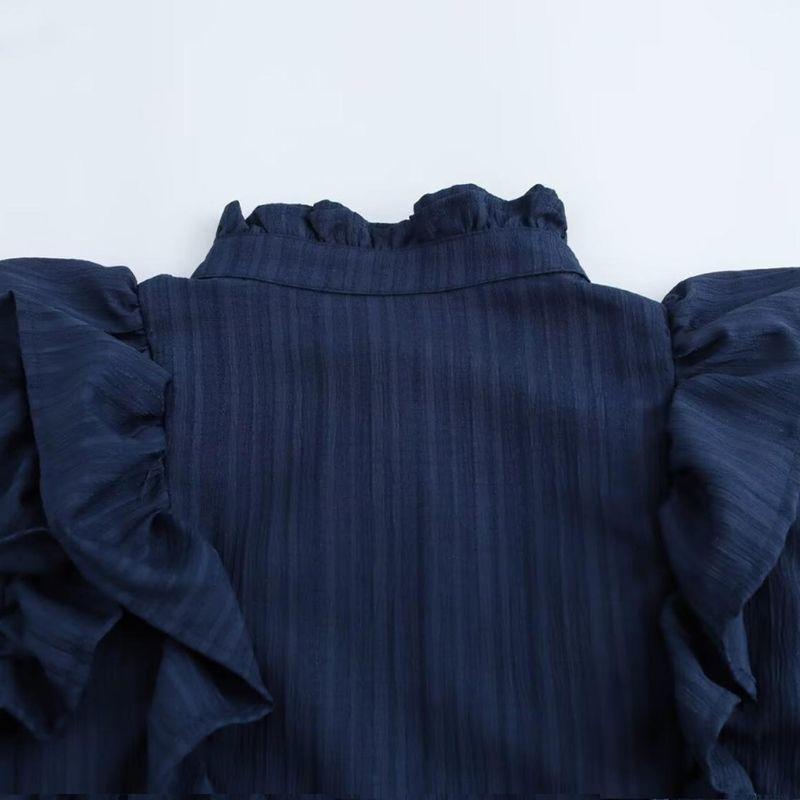 Kaslead New Arrival Women's Clothing Fashion Style Fashion Minimalist Texture Ruffles Bell Sleeve Shirt