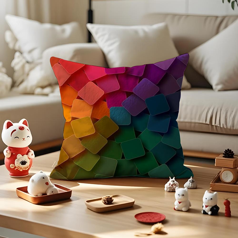 Color Blocking Art Cushion Cover Anti-dustmite Pillowcase Invisible Zipper Silky Short Plush Sofa Cushion Cover