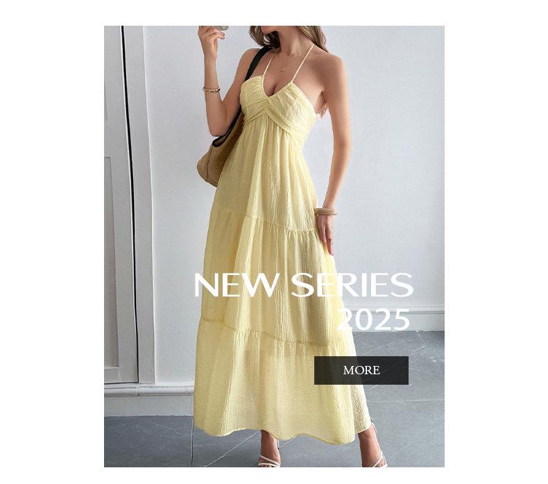 European-American Elegant Seaside Halter Neck Vacation Dress for Women - Spring/Summer 2025