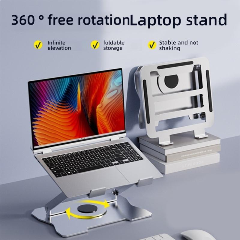 Foldable Laptop Stand Double Shaft Height Adjustment Cooling Laptops Risers 360Degree Rotating Base for Belows 17in Device