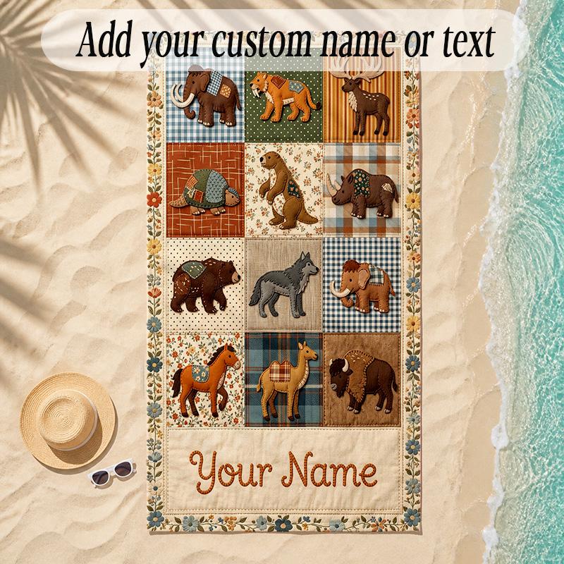 Animals Theme Soft Beach Towel Personalized Custom Name Text Towel Portable for Beach Pool Travel