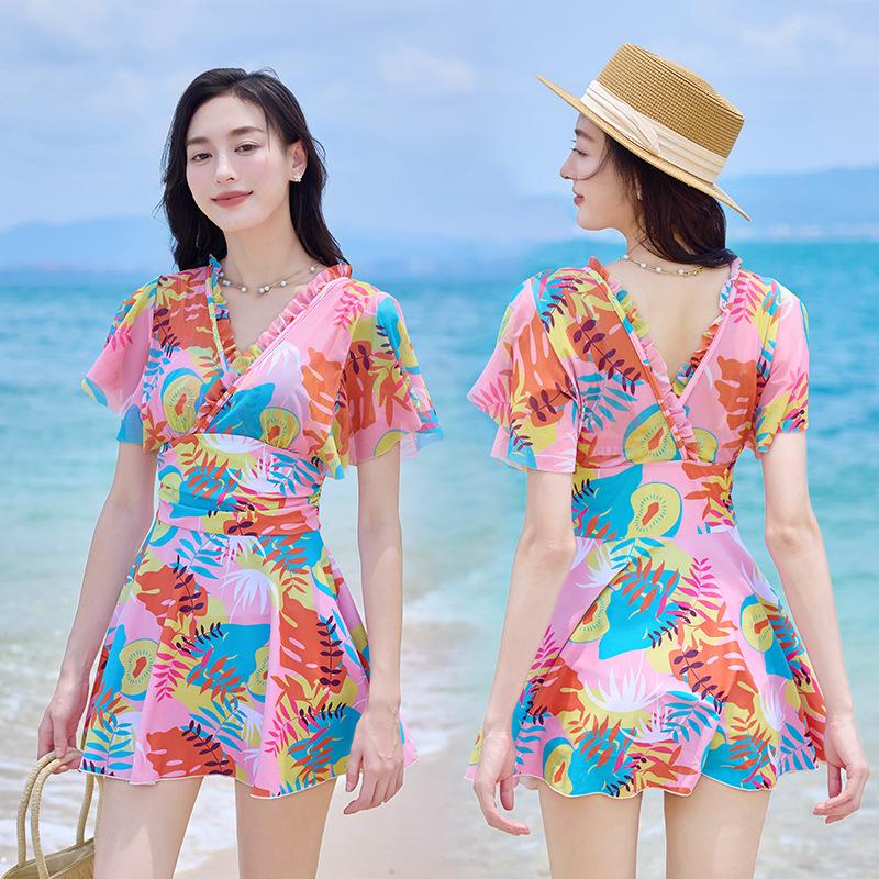 Fashion Personality Maple Leaf Printed Women's Swimsuit Resort Beach Swimsuit Cover the flesh and show thinness High Waist Swimsuit Women's One-piece