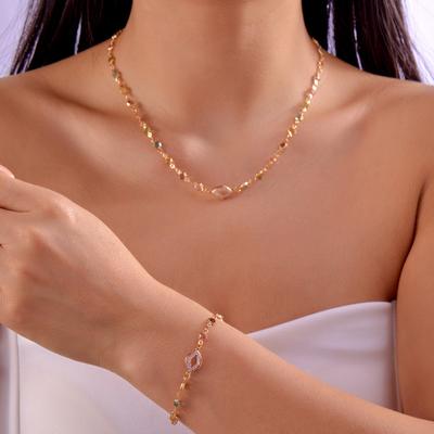 Fashion Colored Zirconia Bracelet Necklace Set for Women Stainless Steel Hypoallergenic Daily Jewelry Set Gift