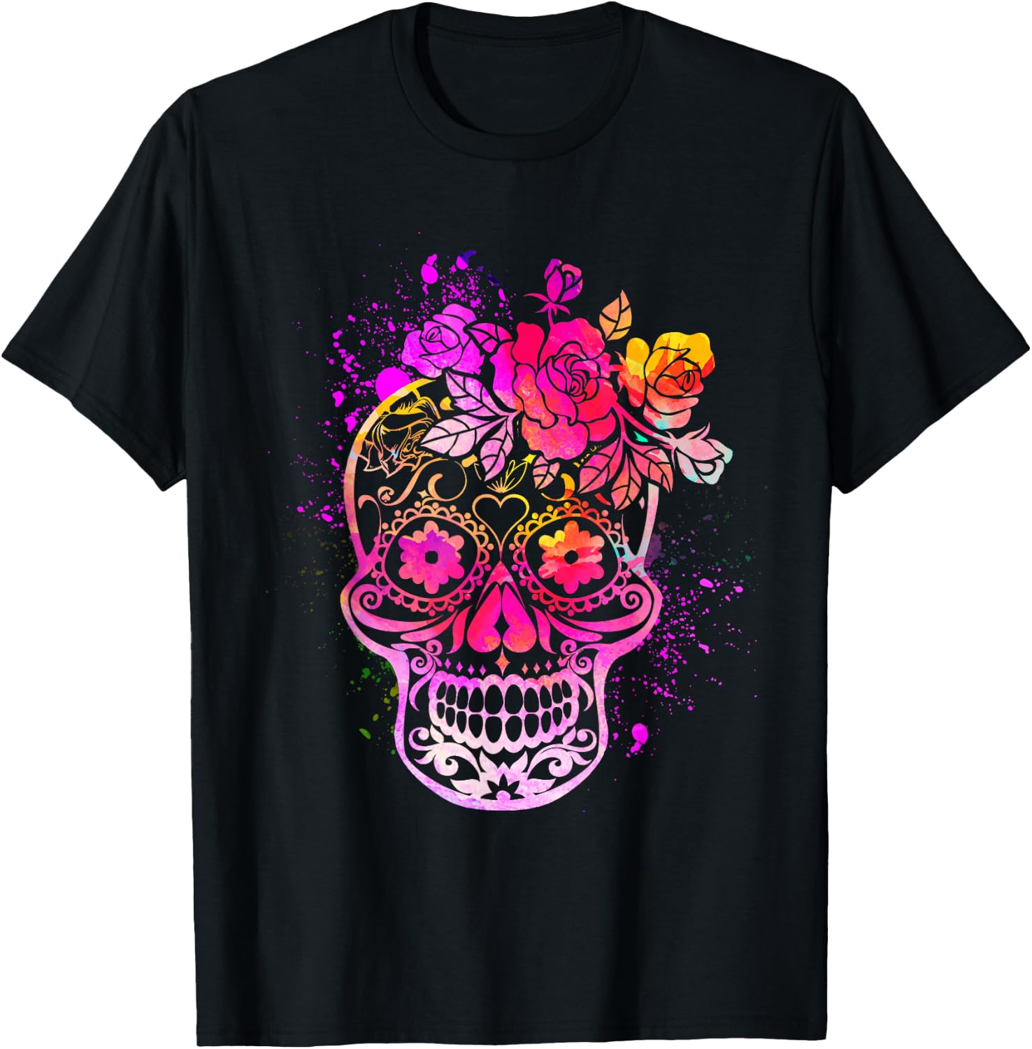 Colorful Pink Girls Kids Men Sugar Skull Day Of The Dead T-Shirt XXL
