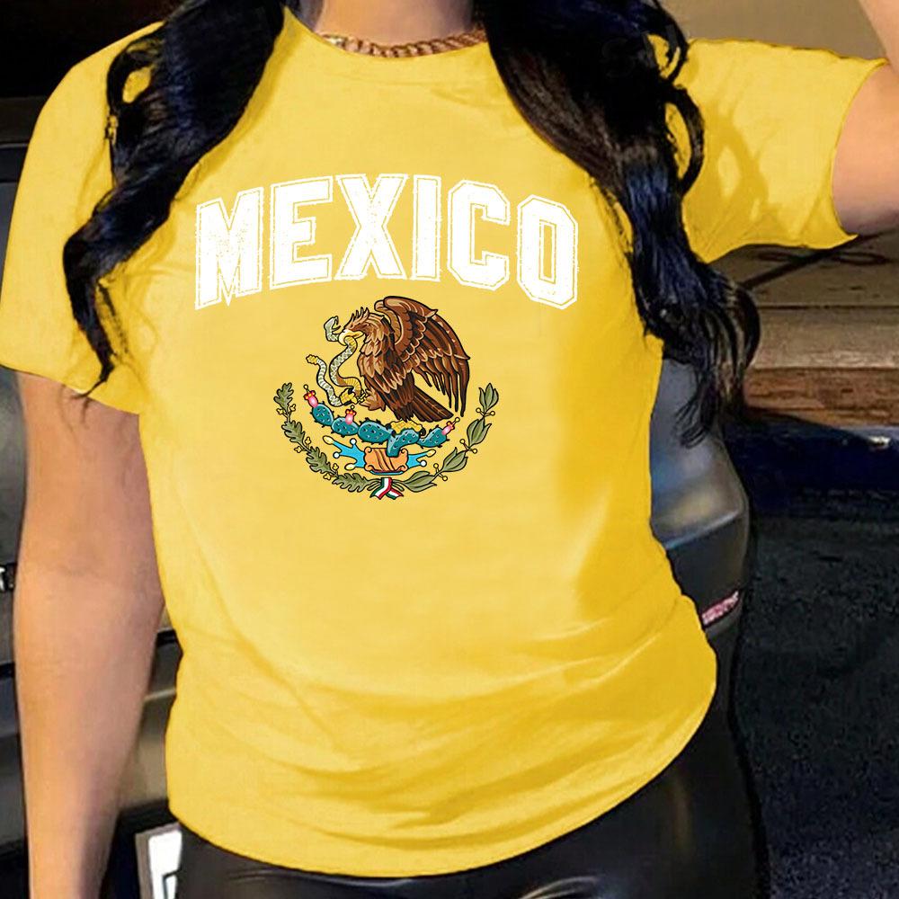 MEXICO Pattern Cotton T-Shirt Short Sleeve Round Neck Women 2d Print Tops