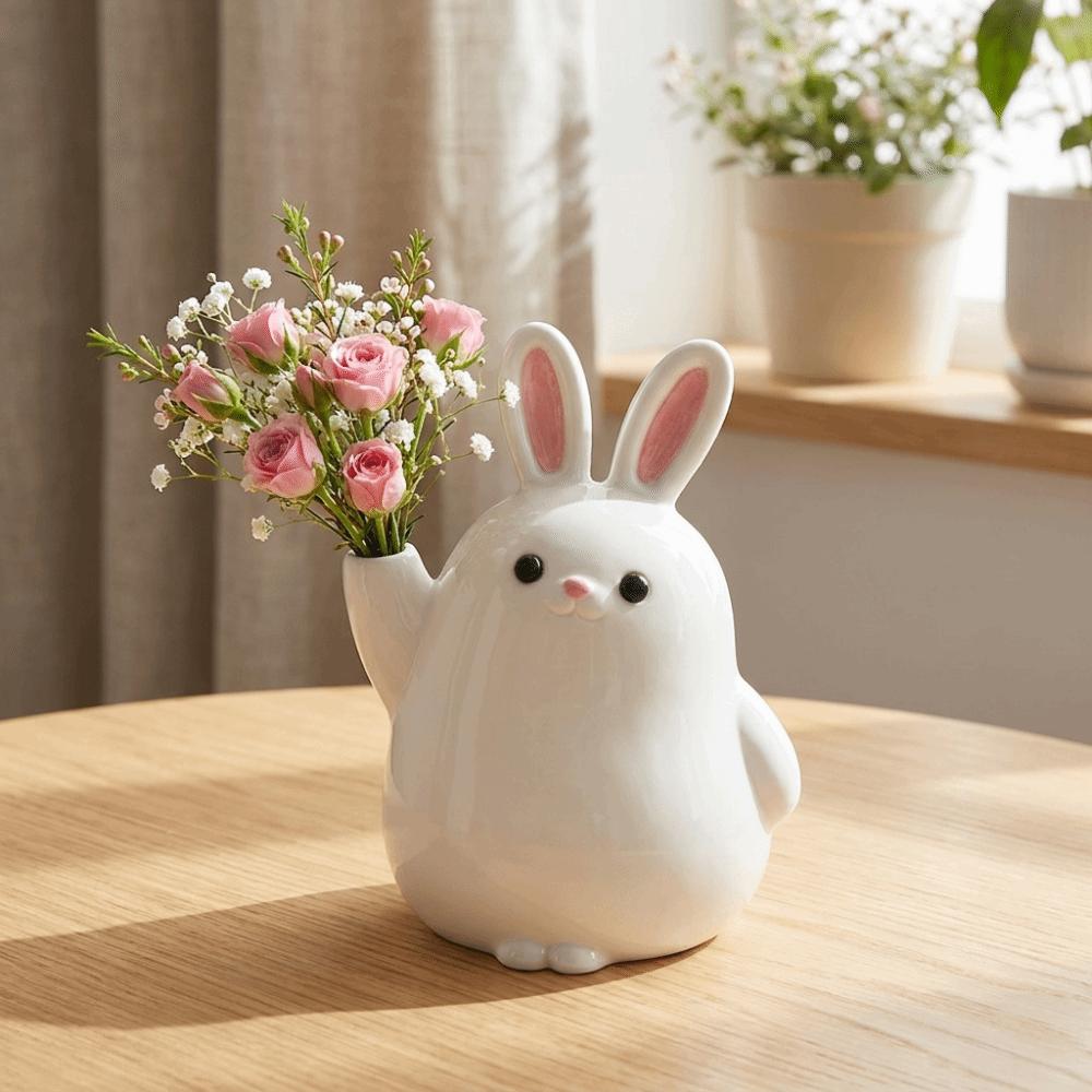 3D Printed Plastic Rabbit Vase Kawaii Small Flower Pot Cute Desktop Ornament  Bedroom