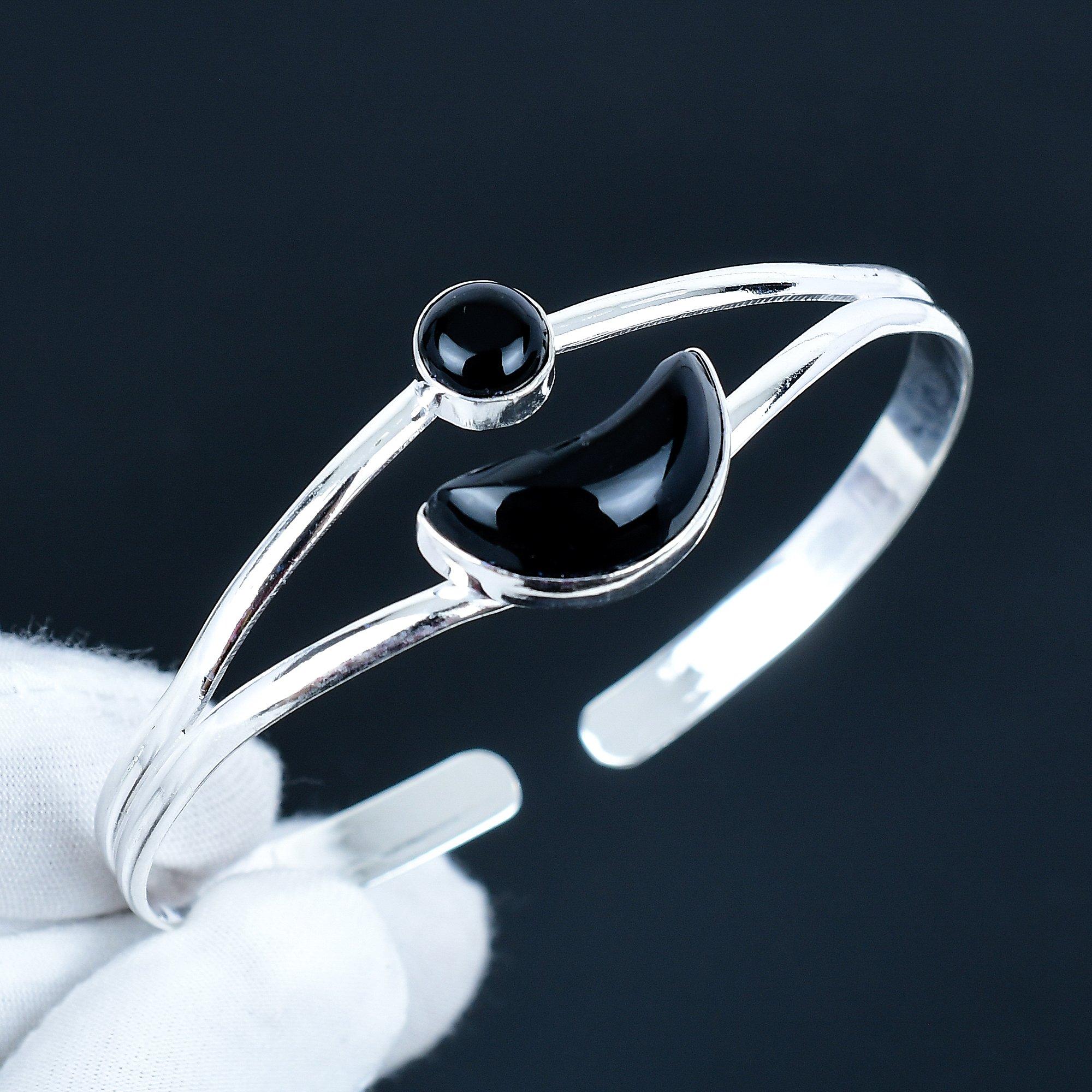 

Красивый браслет-манжета из черного оникса ручной работы, браслет-манжета из стерлингового серебра 925 пробы, браслет из черного оникса для жены, унисекс-браслет, подарок для нее 7 чёрный