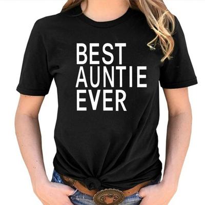 חולצת טי קיץ אופנת נשים הדפס אותיות BEST AUNTIE EVER חולצת טי כותנה קז'ואל מתנות לדודה