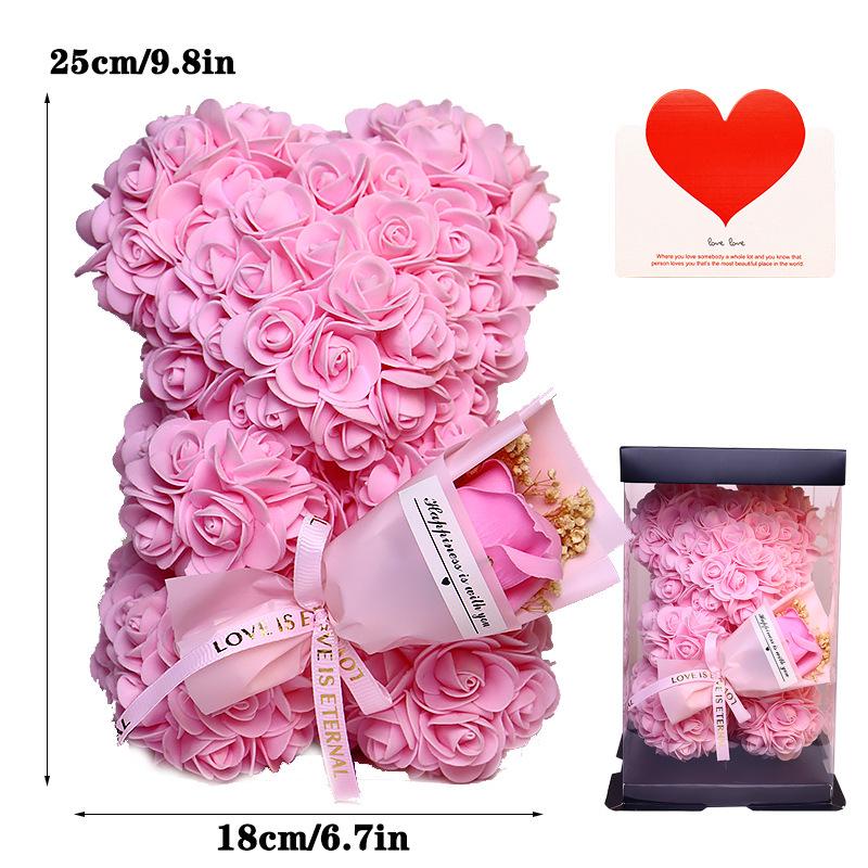 25cm Everlasting Rose Bear Bouquet - Valentine's Day Gift