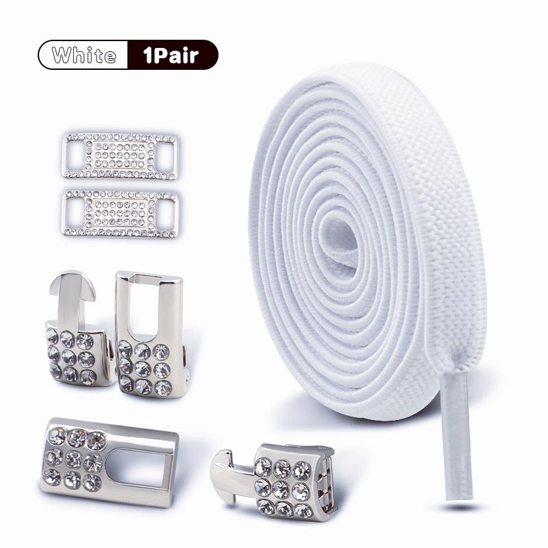 Silver Diamond buckle No Tie Shoe laces Elastic Laces Sneakers Tennis Shoelaces without ties Flat Shoelace for Shoes accessories