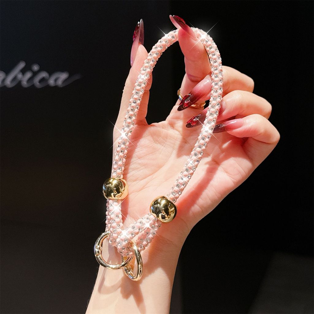 Pvc Jewelry Phone Strap With Glittering Beads And Card For Women And Men