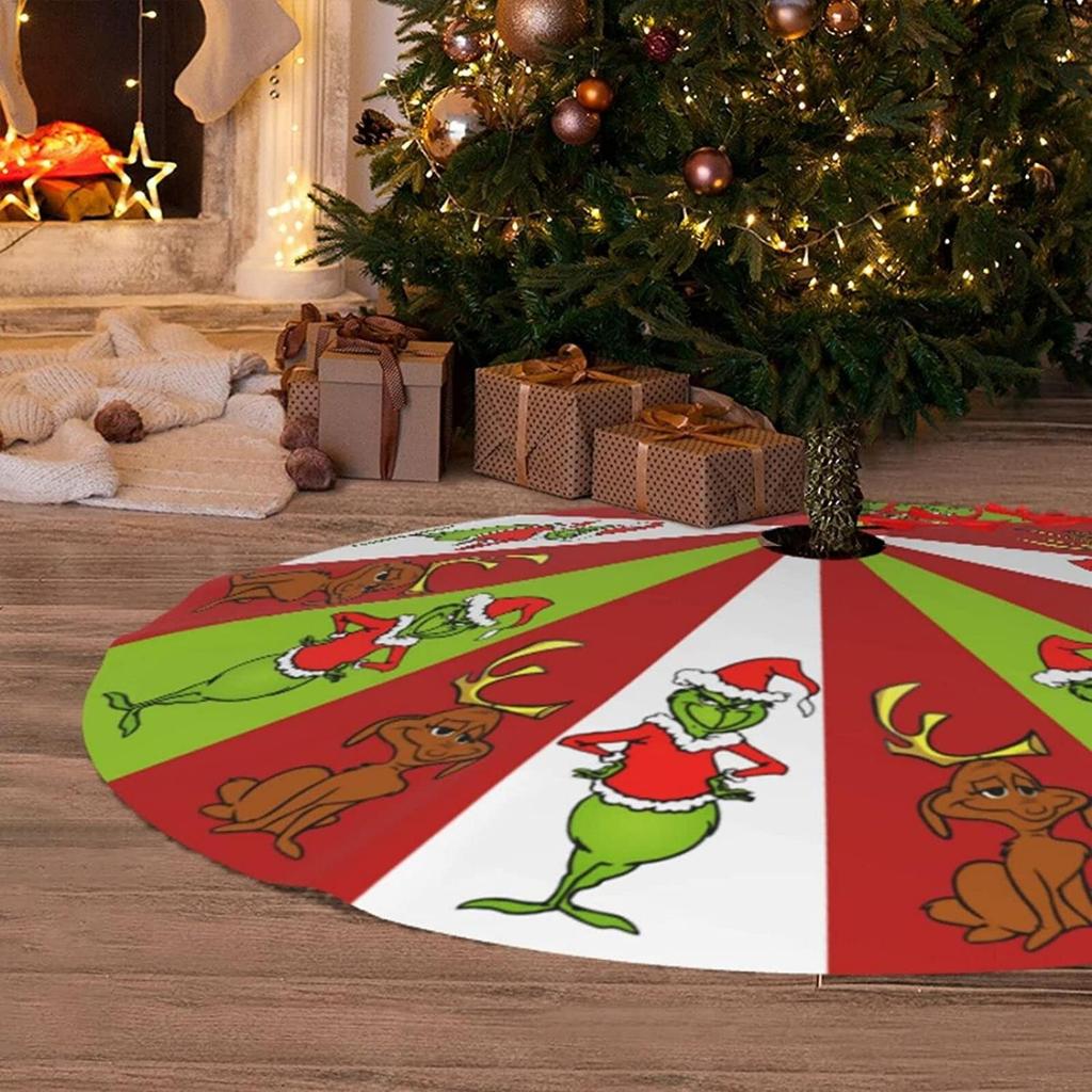 Christmas Tree Skirt,  Red & Green Merry Christmas Tree Skirt Collar, Soft  Xmas Holiday Decoration