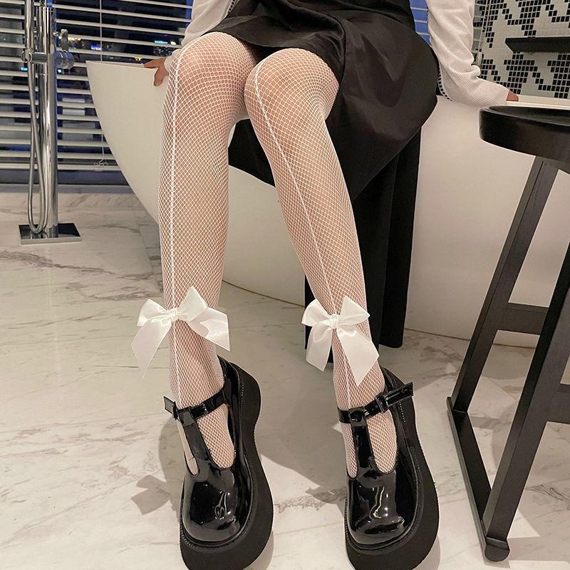 Women's Bowknot Fishnet Stockings: Sexy Black Silk Thigh-High Pantyhose for Summer