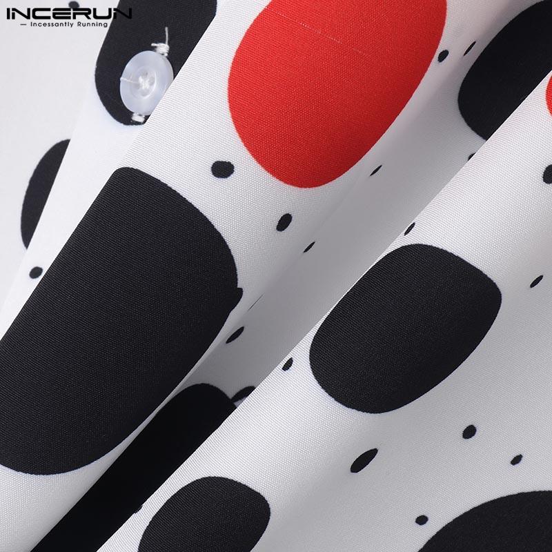 INCERUN Men Summer Lapel Neck Polka Dots Tops Casual Buttons Print Half Sleeve Shirt