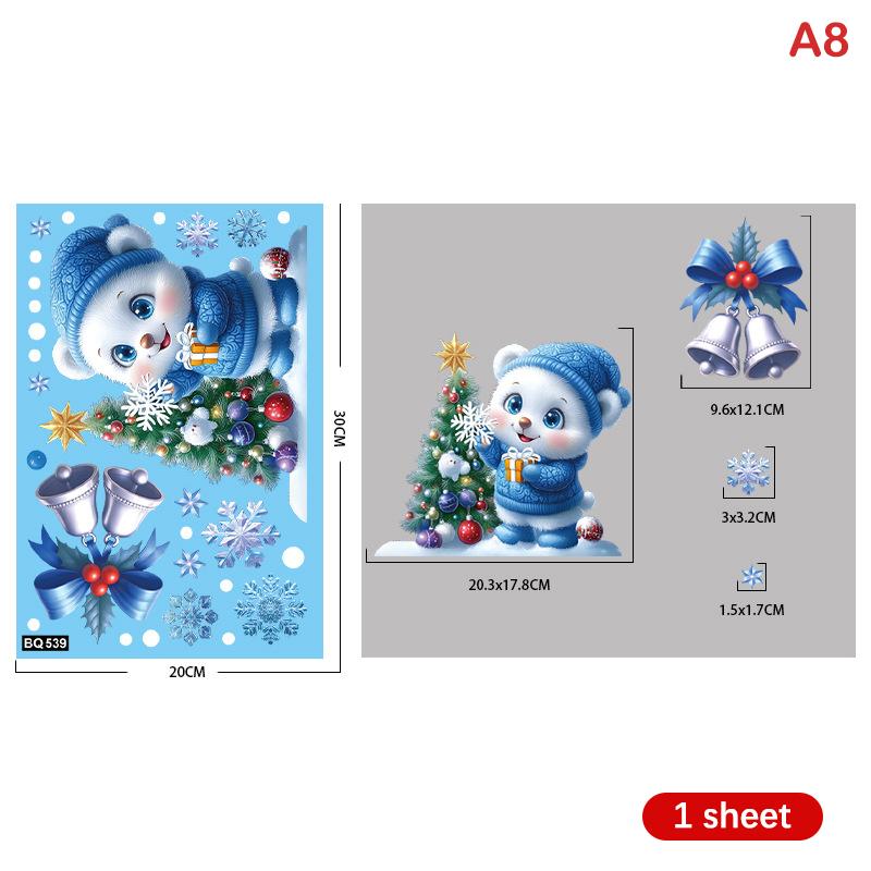 Christmas Blue Snowman Window Stickers Santa Claus Bird Snowflake Elk Ornaments Merry Christmas 2025 Happy New Year 2026