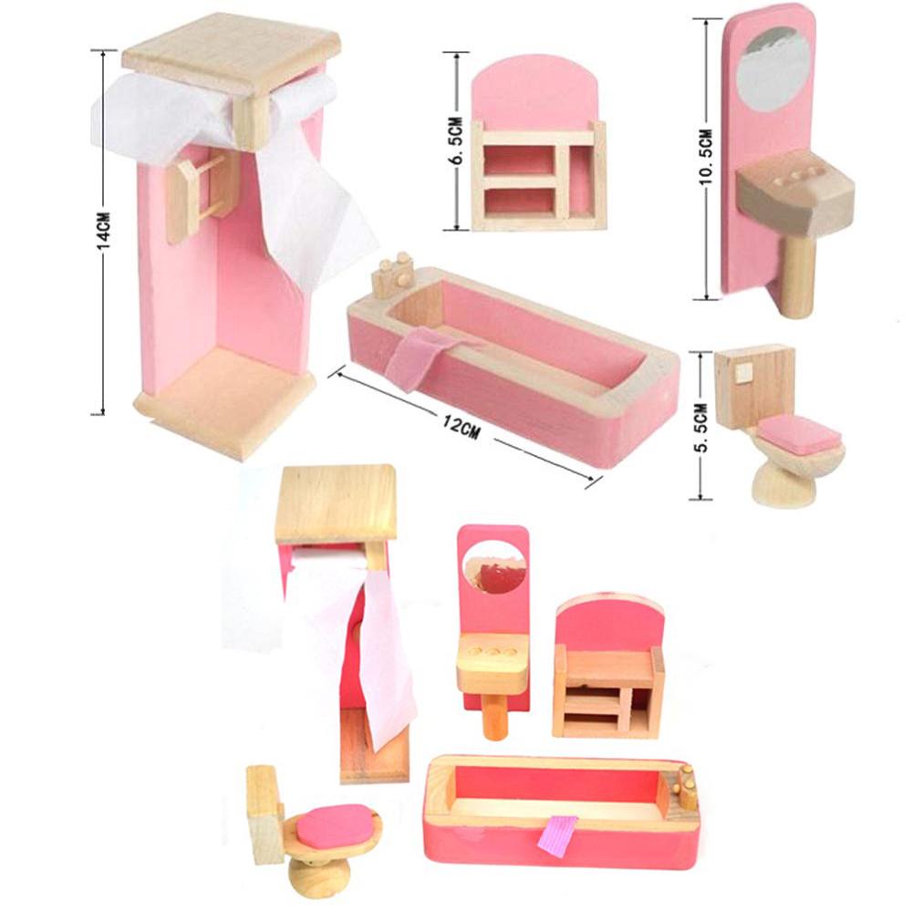 Wooden Doll House Furniture Set With Accessories For Dollhouse 