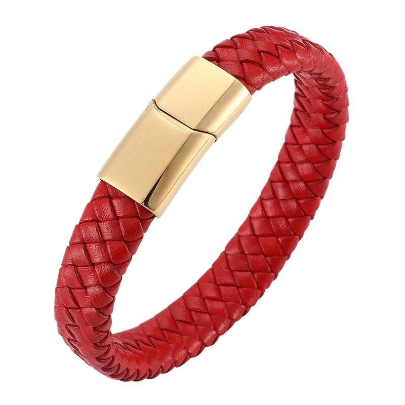 Bracelets de Mode Bijoux Bracelet en Cuir Tressé Rouge Bracelet Charm Acier Inoxydable Bijoux Bracelets Cadeau Homme