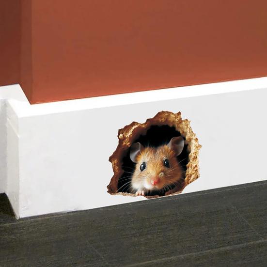 Yousheng 3D Mouse Wall Decal Realistic Rat Hole PVC Sticker with 3D Effect for Laptops Cars Furniture Bedroom Wall Decoration