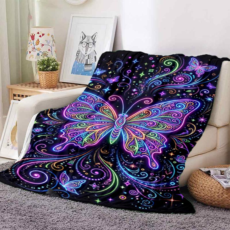 Dark Romance Butterfly Roses Blanket Sofa Blanket Camping Trip Bedroom Outdoor Plush Blanket Digital Printing