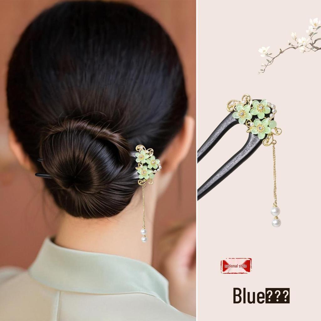 Elegant U-Shaped Tassel Hairpin: Ancient Chinese Style Floral Hair Accessory for Hanfu & Qipao Updos
