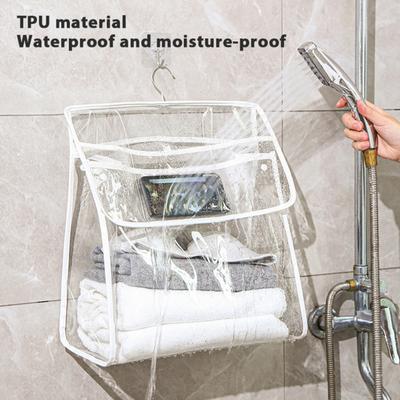 Waterproof Shower Clothes Bag Transparent Bathroom Storage Bag Hanging Storage Pouch with Hook for Mobile Phone Dry Clothes Towel Dorms RVs