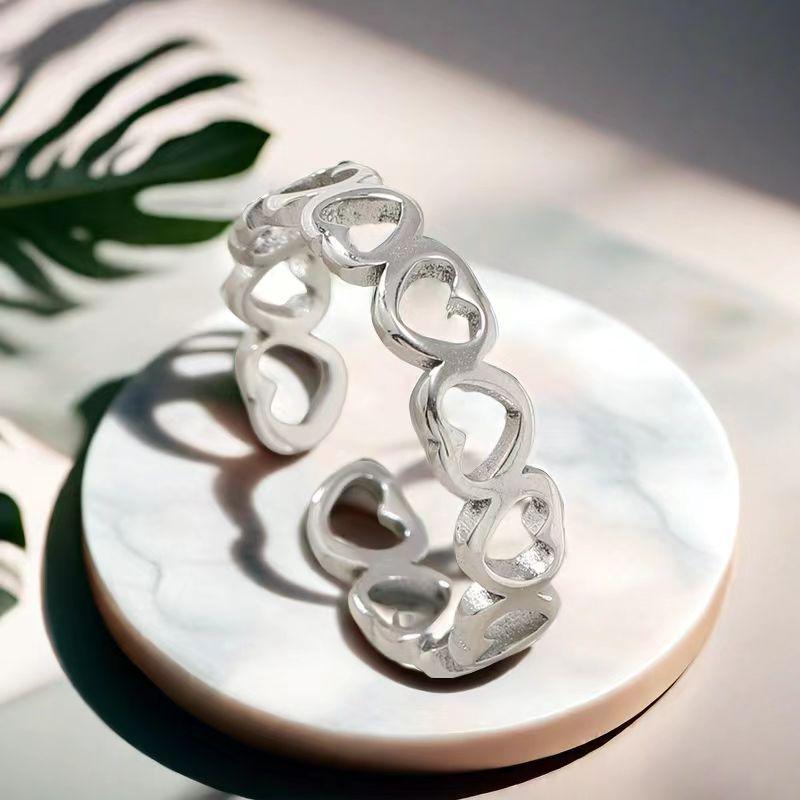 18k Stainless Steel Hollow Love Ring - High-End Luxury & Minimalist Style for Women