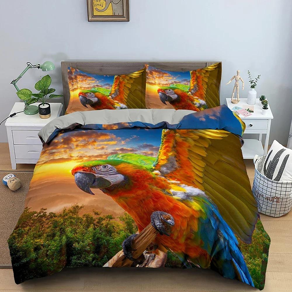 Tier Papagei Muster Bettbezug Bettwäsche Set Luxuriös Gemütlich 3D Gedruckter Bettdeckenbezug Für Schlafzimmer Polyester Heimtextil