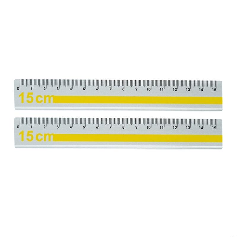 Pack Of 2 15cm Aluminum Straight Ruler With Anti Slip Grip And Clear Marking