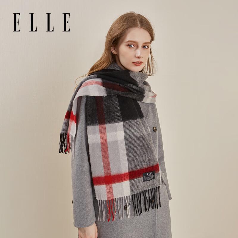 

ELLE Women s Autumn/Winter Plaid Lamb Wool Scarf 180x30 CM