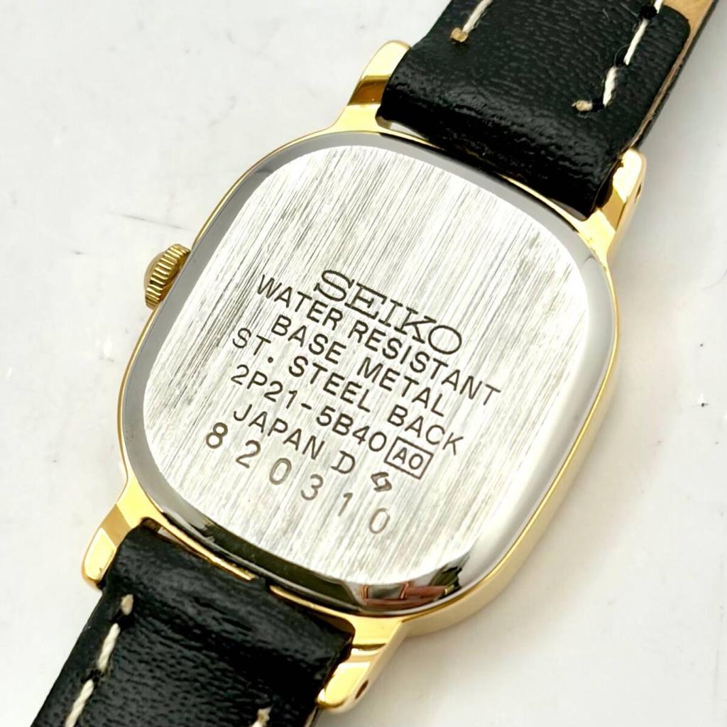 SEIKO Gold Square Watch 820310 with New Strap [Excellent Condition/New Battery] Ladies' 2P21-5B40