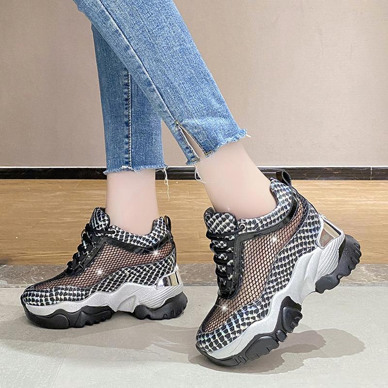 Summer Breathable Chunky Sneakers for Women  Spring Gold Silver Mesh Woman Platform Vulcanize Shoes Thick Bottom Sandals 5cm