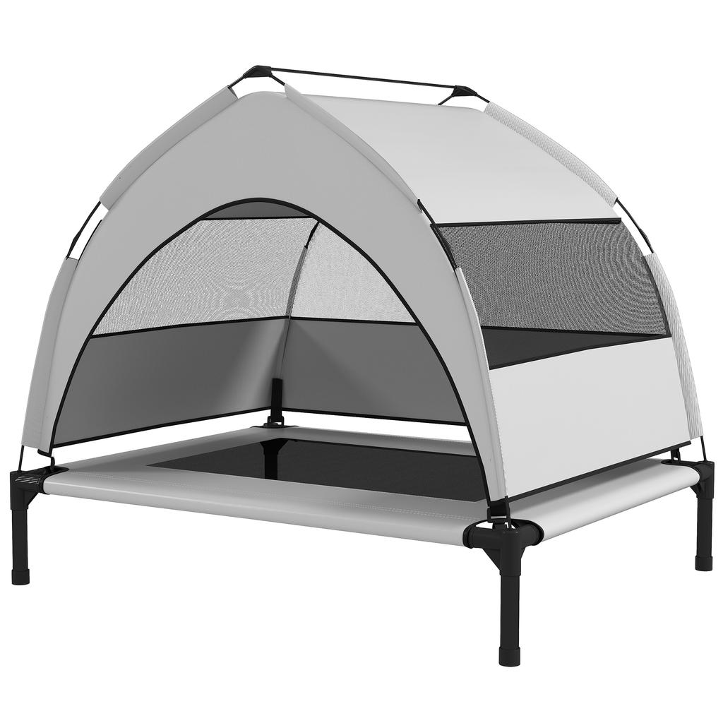 Elevated Dog Bed Tent with Canopy, 3-Sided Textilene, Bag, 76 x 61 x 70 cm, Light Grey