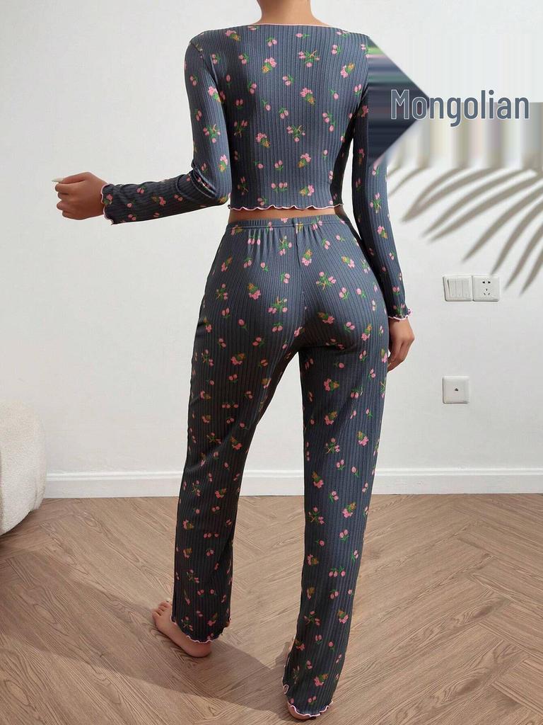 Damen Pyjama-Set im europäischen und amerikanischen Stil - Langarm-Oberteil und Hose