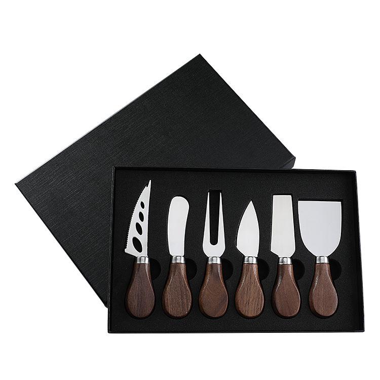 Walnut Handle Boxed Cheese Knife 4/6Piece Set Small Fork Cutlery Cream Baking Tool