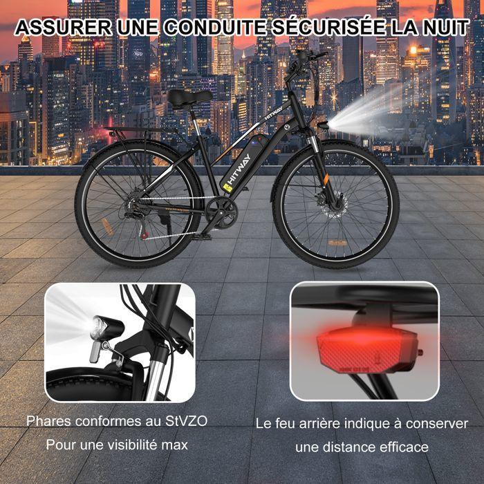 Elektrische fiets E-bike - HITWAY - Zwart - 28"- Afneembare Batterij 36V 12Ah - Shimano 7 Versnellingen - Elektrische Mountainbike + HITWAY Achtermand