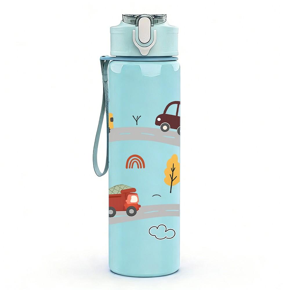 1 BOTELLA DE AGUA DE PLÁSTICO DE 750 ML con Patrón de Escena de Carretera Rural para Coche y Camión, Tapa de Pitorro abatible a Prueba de Fugas, Adecuada para Deporte, Oficina, Uso en Casa