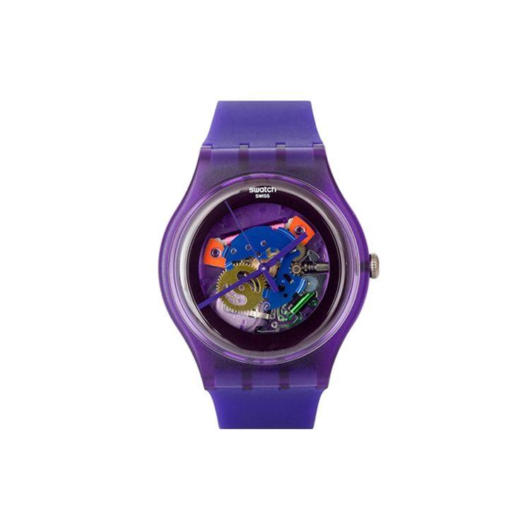 Swatch Quartz Movement Purple Strap Watch 41mm Purple Dial Plastic Case Silicone Strap Unisex watches SUOV100 Purple Watch Dial