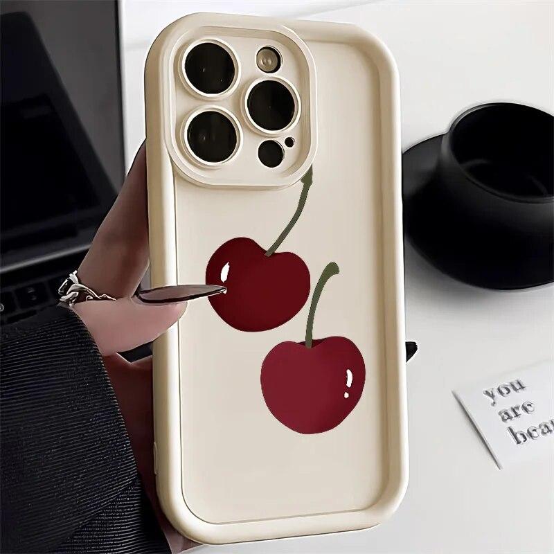 Cute Cherry Phone Case For iPhone 11 Case Funda iPhone 15 14 13 12 Pro Max X XS XR 7 8 Plus SE 2020 Soft Matte Candy Color Cover