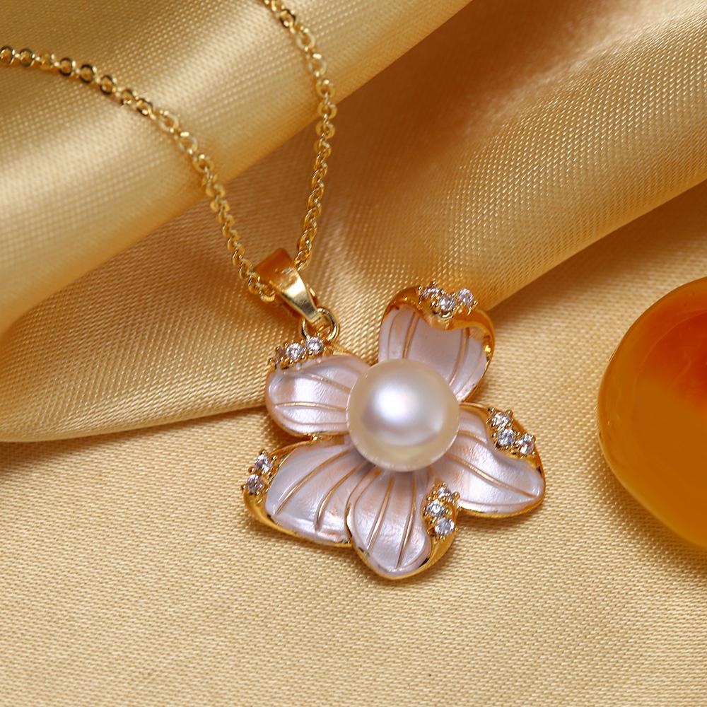 SENIKO Natural Água Doce Grande Barroco Pérola Colares Para Mulheres Moda Flor Cubic Zirconia Pingente Com Corrente Presente de Aniversário