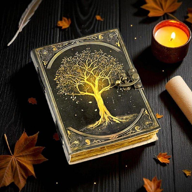 Diario Grimorio de Cuero Árbol de la Vida:  Libro de las sombras