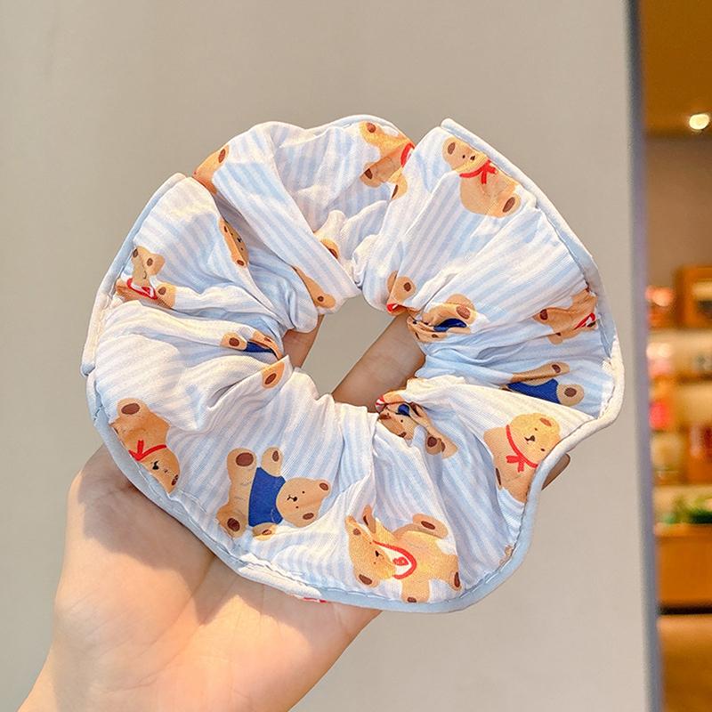 Cute Bear Striped Large Intestine Hair Ties Summer Sweet Women'S Ball Head Tie Versatile Hair Accessories Hair Ropes Headwear
