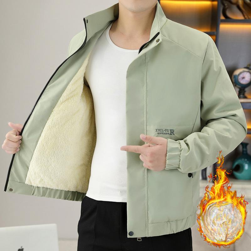 Men's Coat with Plush Jacket, Loose Stand Collar, Thickened Cotton Coat, Young Fashionable Lamb Velvet Warm and Handsome Casual Top