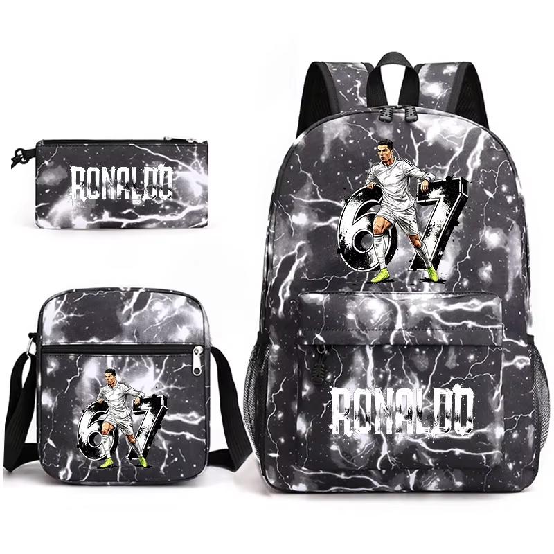 Cr7 Ronaldo 67 Patroon Schoolrugzak Set met Schoudertas en Etui voor Tieners Kinderen Meisje Jongen Lichtgewicht Ruime Schooltas